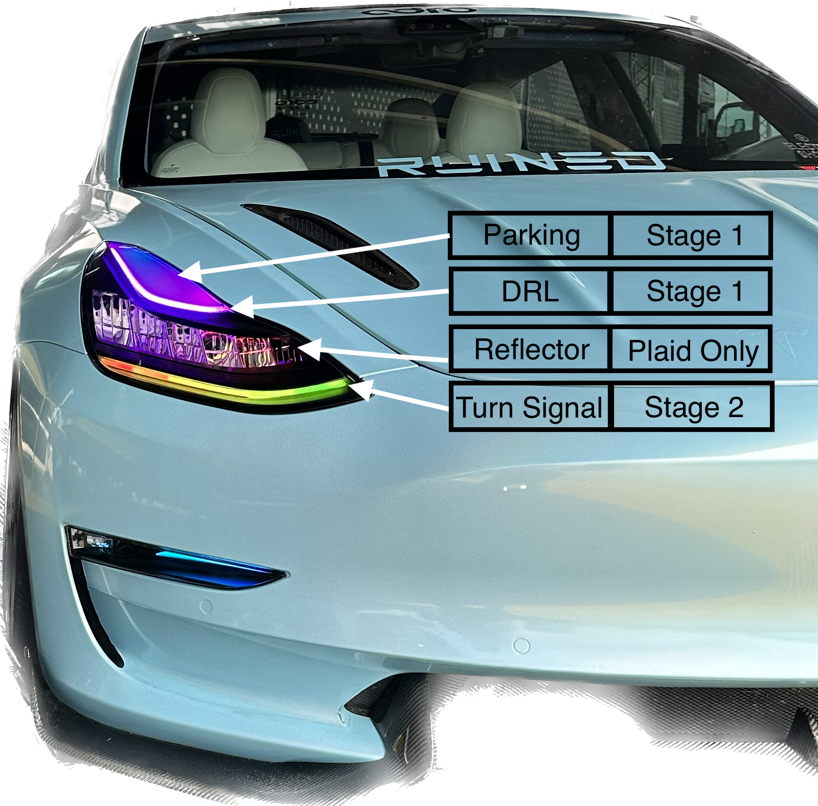 Alcantara couverture de lumière de lecture avant pour 2024 Model 3