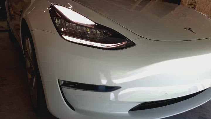 2017-2022+ (Non-Matrix) Tesla Model 3/Y Ludicrous Series V2 White/Amber Headlights (Blacked Out)