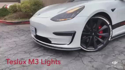 2017-2022+ (Non-Matrix) Tesla Model 3/Y Ludicrous Series V2 White/Amber Headlights (Blacked Out)